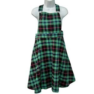Revival Green Black Gingham Plaid Overall Pinafore Midi Dress size 12 NEW Tags